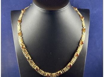 14K Yellow Gold Amber Station Necklace, 19'