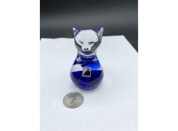 Czech Republic Blue/Clear Glass Christmas Cat