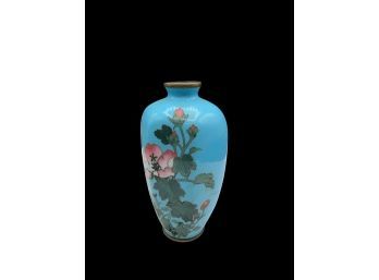 Blue Cloisonne Mini Vase With Floral Design