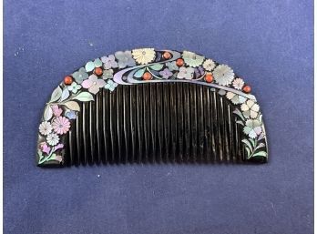 Kanzashi Comb, Japan Inlaid Mother Of Pearl, Abalone And Coral