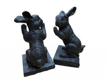Heavy Cast Iron Bookends Of Rabbits