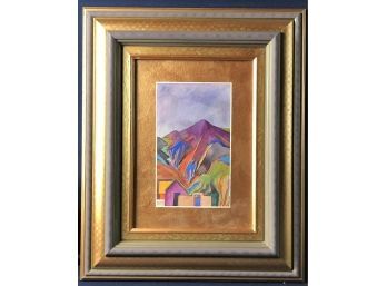 Fran Larsen BLUE GATE Original  Watercolor In Hand Crafted And Painted Polychrome Frame