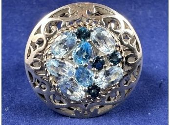 14K & Sterling Silver Ring With Multicolor Blue Topaz, Size 7