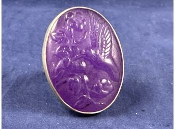 Amy Kahn Russell Sterling Silver Ring Carved Purple Jade, Size 8