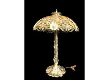 Vintage Metal Slag Glass Shade Lamp