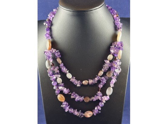 Amethyst Neclace With Sterling Silver Fittings, 15-17'