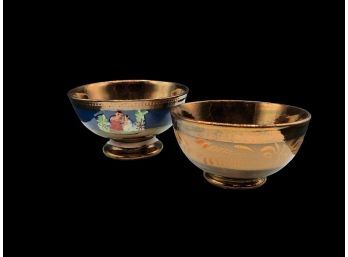 Two (2) Antique Victorian Allerton Longton COPPER LUSTER Bowls Made In England