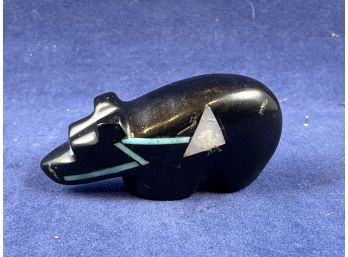 Emry Boon Carved Fetish Bear Inlaid With Turquoise And Mother Of Pearl