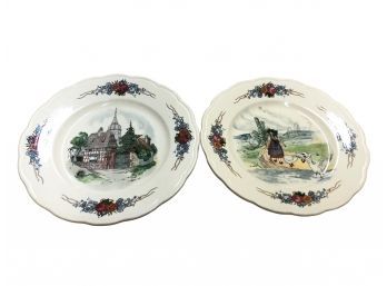Sarreguemines France Obernai Set 2 Ceramic, Cake Plate Vintage, Romantic Dishes, Rural Kitchenware