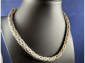 Sterling Silver Very Thick And Heavy Byzantine Necklace, 17.5'