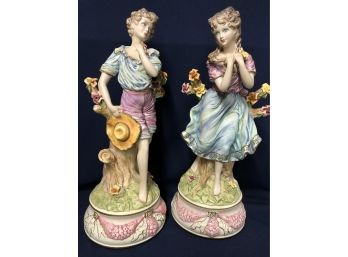 Pair One Of Exquisitely Crafted Made In Italy French Country Ceramic Figures That Function As Lampstands