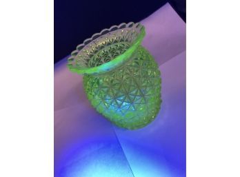 Glow In The Dark Depresion/Uranium Glass Vase In Lemon Green