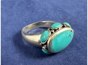 Southwest Turquoise & Sterling Silver Ring Oval, Size 6