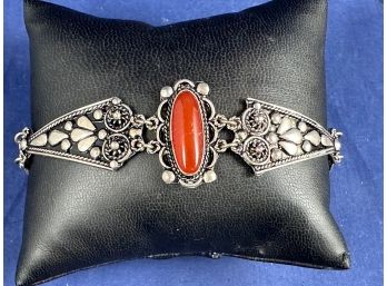 Sterling Silver Carnelian Bracelet, 7.5'