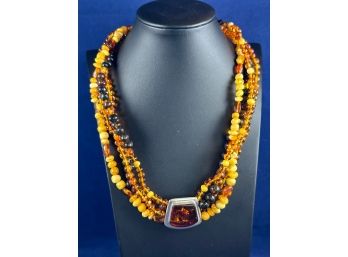 Amber & Sterling Silver Muti-strand Necklace, Poland, 19'