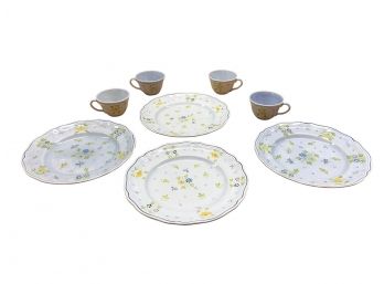 Vintage, Shabby Chic, Cottage Decor, Longchamp, Printemps -  Set Of 4 Dinner Plates & Matching Teacups