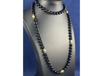 Black Onyx And Gold Necklace, 34'