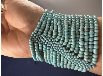 Tribal Style Seed Bead Braclet Turquoise Color