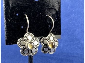 Sterling Silver Citrine Cabachon Floral Earrings