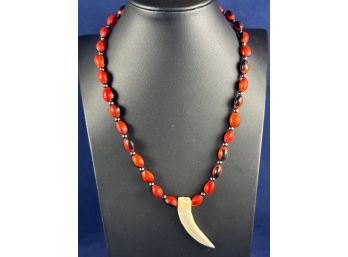 Tribal Seed Necklace With Animal Tooth, 18'