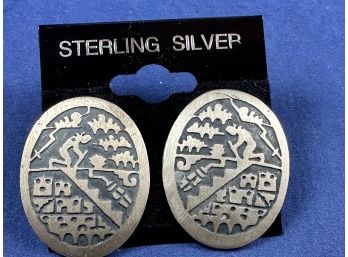 Sterling Silver Oval Earrings, Mexico