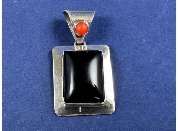 Leroy Begay Navajo Silversmith Pendant With Black Onyx And Coral