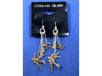 Sterling Silver Availator Airplane Dangle Earrings