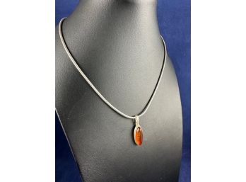 Amber Pendant On Sterling SIlver Snake Chain, 18'