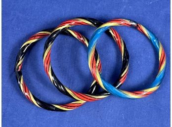 Set Of 3 Soft Black/Blue, Red And Gold Striped, 2.75'