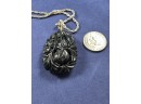 Carved Obsidian Pendnat On A Sterling Silver Chain, 19'