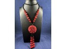 Carved Cinnabar And Black Onyx Asain Necklace, 28'