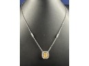 Judith Ripka Sterling Silver  Canary Crystal Necklace,  Signed, 16'