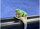 Frog #2 With Light Blue Sides Vintage Gold Over Silver And Enamel Rings With Cloisonne Filigree