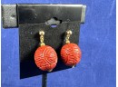 Cinnabar Vintage Carved Earrings