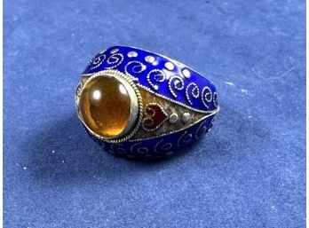 Amber? Vintage Gold Over Silver And Enamel Rings With Cloisonne Filigree