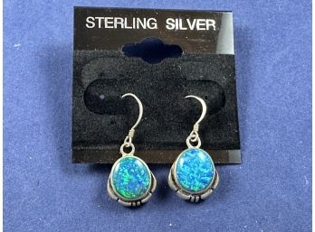 Sterling Silver Blue Opal Earrings