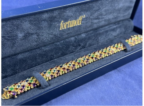 14K Yellow Gold Stunning Bracelet With Diamonds And Mulicolor Stones Citrine, Amethyst, Topaz, Garnet, Peridot