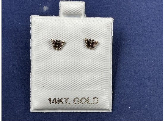 14K Yellow Gold Stud Butterfly Earrings