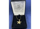 14K Yellow Gold Starfish Pendant Necklace On A Snake Chain, 16' New In Box