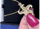 14K Yellow Gold Starfish Pendant Necklace On A Snake Chain, 16' New In Box
