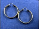 14K Yellow Gold Hoop Earrings With Etching, Hollow