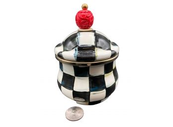 Mackenzie - Childs Courtly Check Metal Jar With Elaborate Red Ball Cover