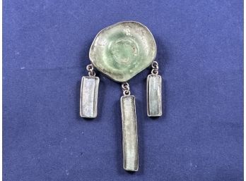 Sterling Silver Roman Glass Pendant Pin Brooch