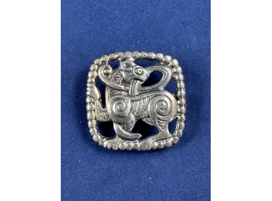 Vintage Sterling Silver Lion Or Tiger Brooch Pin