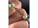 Vintage 14K Yellow Gold Clasp & Beads IWI Pearl Blue Lapis, 52'