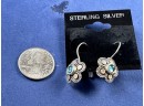 Sterling Silver Blue Toapz Cabachon Floral Earrings