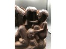 Hand Carved Wood Sculpture Of Nursing Woman And Cavorting Children Of Unknown Origin