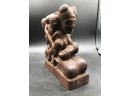 Hand Carved Wood Sculpture Of Nursing Woman And Cavorting Children Of Unknown Origin