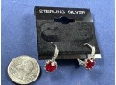 Sterling Silver With Red Crystal Earrings