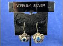 Sterling Silver Blue Toapz Cabachon Floral Earrings